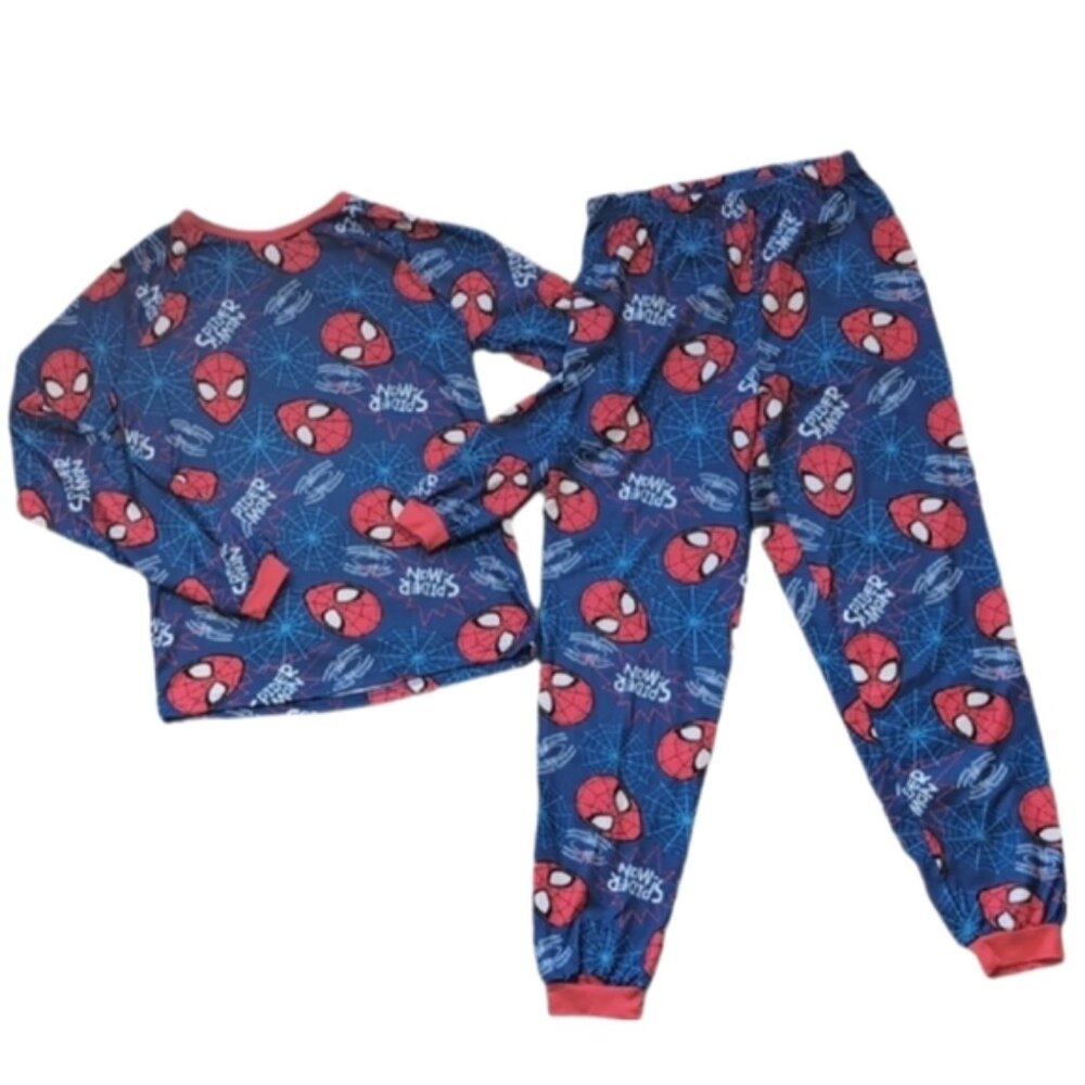 💠Marvel Spiderman Kids Pajama Set Boys Size 12 Blue Red Matching Top Bottoms